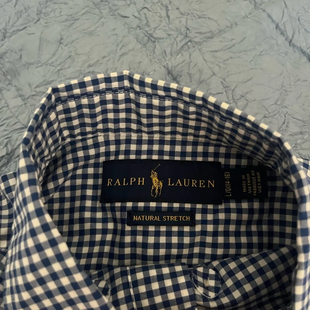 Ralph Lauren Boys Royal Blue Gingham button down long sleeve boys large 14-16